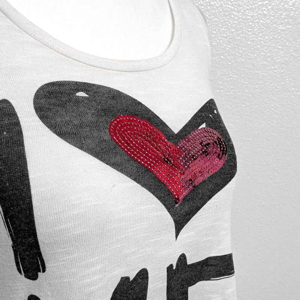 2000s Retro Doll White Y2K "I Heart Me" Sequined Graphic Tank Top | Size S - Picture 4 of 6